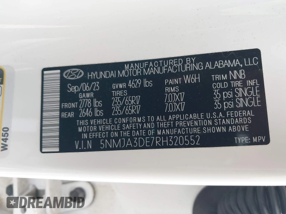 2024 Hyundai Tucson SE with VIN 5NMJA3DE7RH320552, listed as a IAAI auction lot 41381385 with 17,077 mi miles and . Bid and sale history available at DreamBid. Image 9.