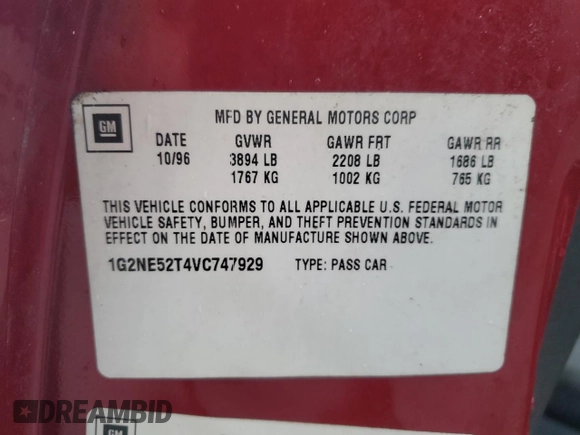 1997 Pontiac Grand Am SE z VIN 1G2NE52T4VC747929, wystawiony jako Copart lot #43959975 z przebiegiem 142 673 mil mil oraz Szkoda całkowita • Salvage title. Historia ofert i sprzedaży dostępna na DreamBid. Obrazek 12.