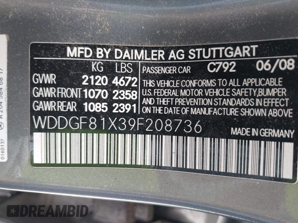 2009 Mercedes-Benz C 300 Sport z VIN WDDGF81X39F208736, wystawiony jako IAAI lot #42151686 z przebiegiem 131 582 mil mil oraz . Historia ofert i sprzedaży dostępna na DreamBid. Obrazek 9.