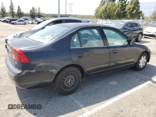 2001 Honda Civic DX with VIN 2HGES16261H588886, listed as a Copart auction lot 53163734 with 193,104 mi miles and Salvage Title. Bid and sale history available at carsss.com. Image 3.