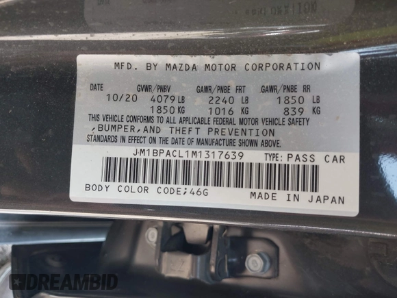 2021 Mazda 3 Preferred with VIN JM1BPACL1M1317639, listed as a IAAI auction lot 41939340 with 51,195 mi miles and . Bid and sale history available at DreamBid. Image 9.