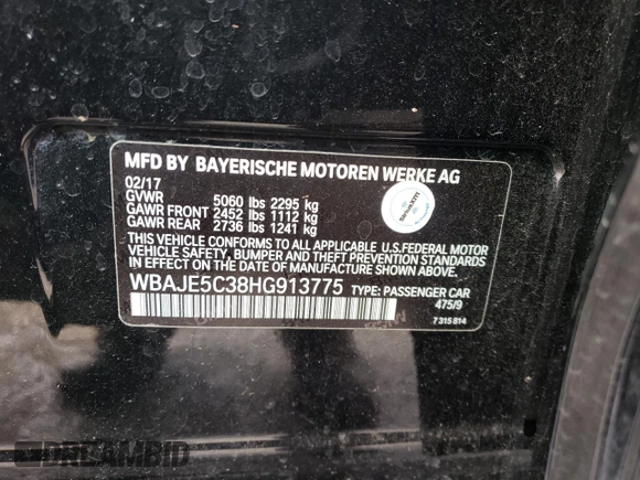 2017 BMW 5 Series 540i с VIN WBAJE5C38HG913775, выставлен на аукционе Copart как лот 51991605 с пробегом 83 245 миль миль и Списание • Salvage title. История ставок и продаж доступна на DreamBid. Изображение 12.