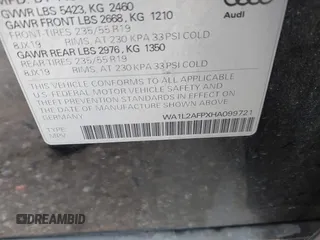 2017 Audi Q5 Premium Plus z VIN WA1L2AFPXHA099721, wystawiony jako IAAI lot #41542304 z przebiegiem 71 510 mil mil oraz . Historia ofert i sprzedaży dostępna na DreamBid. Obrazek 9.