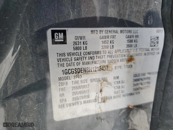 2017 Chevrolet Colorado 2WD Z71 with VIN 1GCGSDEN8H1215457, listed as a Copart auction lot 43174685 with 98,997 mi miles and Salvage Title. Bid and sale history available at carsss.com. Image 14.
