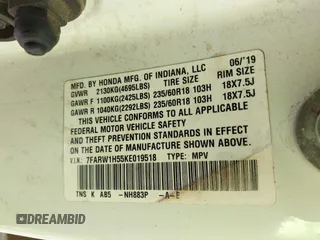 2019 Honda CR-V EX with VIN 7FARW1H55KE019518, listed as a IAAI auction lot 41771075 with 139,546 mi miles. Bid and sale history available at carsss.com. Image 9.