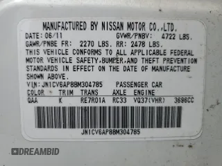 2011 Infiniti G37 Journey with VIN JN1CV6AP8BM304785, listed as a Copart auction lot 55958335 with 194,311 mi miles and Clean Title. Bid and sale history available at DreamBid. Image 12.