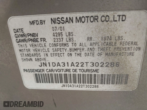 2002 Nissan Maxima GLE z VIN JN1DA31A22T302286, wystawiony jako IAAI lot #41929154 z przebiegiem 249 531 mil mil oraz . Historia ofert i sprzedaży dostępna na DreamBid. Obrazek 9.