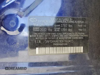 2013 Hyundai Elantra Limited with VIN 5NPDH4AE9DH160415, listed as a Copart auction lot 54180605 with 52,557 mi miles and Salvage Title. Bid and sale history available at DreamBid. Image 12.
