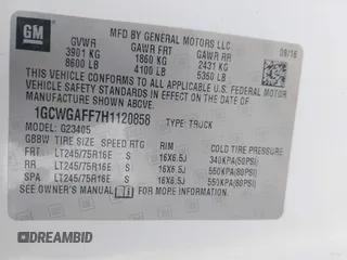 2017 Chevrolet Express Cargo Van with VIN 1GCWGAFF7H1120858, listed as a IAAI auction lot 42124363 with 163,848 mi miles. Bid and sale history available at carsss.com. Image 9.