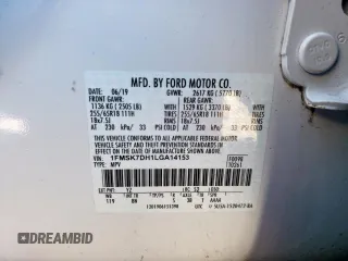 2020 Ford Explorer XLT with VIN 1FMSK7DH1LGA14153, listed as a Copart auction lot 47699275 with 100,555 mi miles and Salvage Title. Bid and sale history available at DreamBid. Image 15.