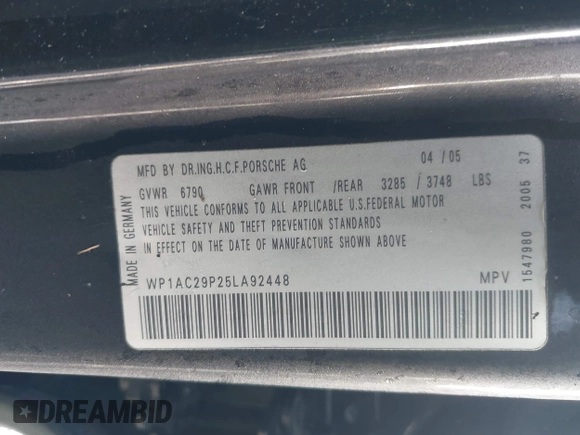 2005 Porsche Cayenne Turbo with VIN WP1AC29P25LA92448, listed as a IAAI auction lot 41976442 with 119,893 mi miles and . Bid and sale history available at DreamBid. Image 9.