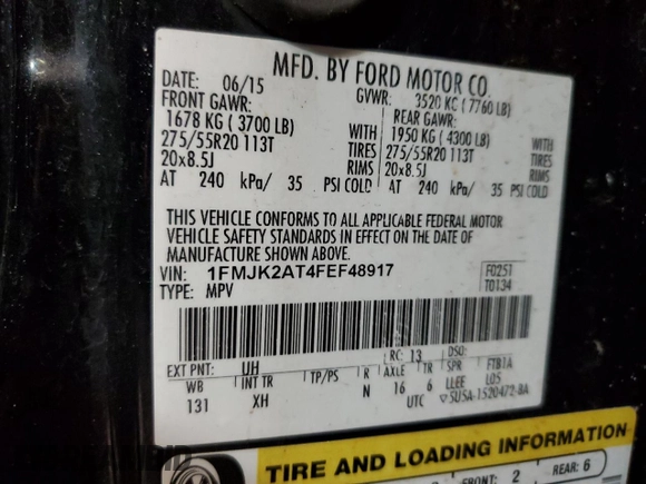 2015 Ford Expedition Max Limited with VIN 1FMJK2AT4FEF48917, listed as a Copart auction lot 41710555 with 172,966 mi miles and Salvage title. Bid and sale history available at DreamBid. Image 13.