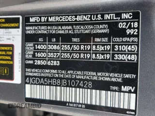 2018 Mercedes-Benz GLE 350 with VIN 4JGDA5HB8JB107428, listed as a Copart auction lot 55230145 with 110,000 mi miles and Salvage title. Bid and sale history available at DreamBid. Image 13.