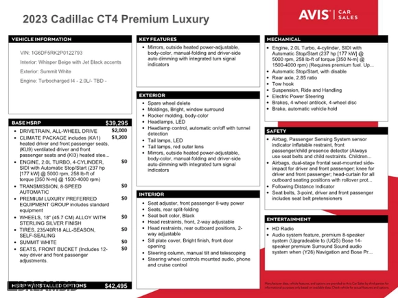2023 Cadillac CT4 Premium Luxury with VIN 1G6DF5RK2P0122793, listed as a Copart auction lot 42668694 with 18,101 mi miles and Non Repairable. Bid and sale history available at carsss.com. Image 12.