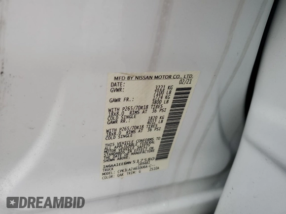 2021 Nissan Titan S z VIN 1N6AA1EE6MN517580, wystawiony jako Copart lot #86688904 z przebiegiem 56 660 mil mil oraz Czysty tytuł • Clean title. Historia ofert i sprzedaży dostępna na DreamBid. Obrazek 12.