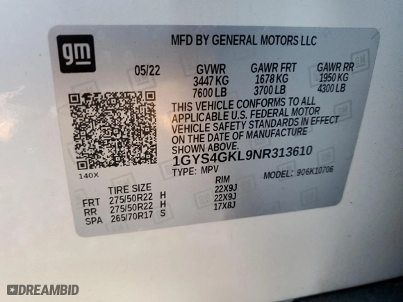 2022 Cadillac Escalade Sport Platinum with VIN 1GYS4GKL9NR313610, listed as a Copart auction lot 83071824 with 21,282 mi miles and Salvage Title. Bid and sale history available at carsss.com. Image 14.