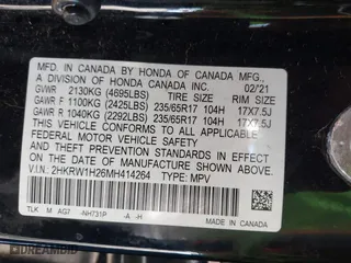 2021 Honda CR-V LX with VIN 2HKRW1H26MH414264, listed as a IAAI auction lot 41316244 with 65,769 mi miles. Bid and sale history available at carsss.com. Image 9.