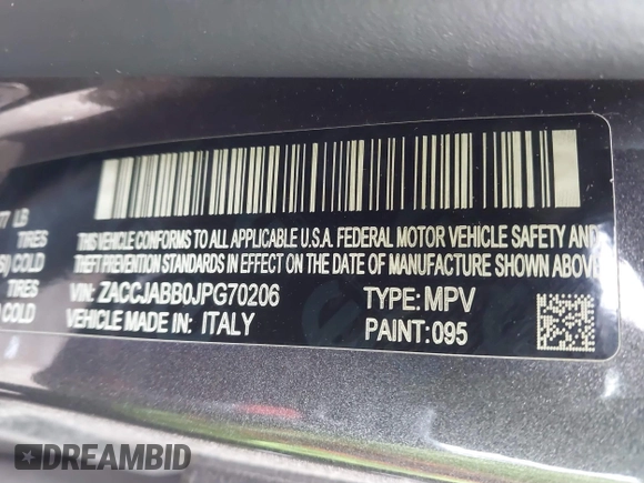2018 Jeep Renegade Latitude with VIN ZACCJABB0JPG70206, listed as a IAAI auction lot 41630430 with 120,375 mi miles. Bid and sale history available at carsss.com. Image 9.