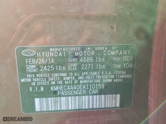 2014 Hyundai Sonata Hybrid with VIN KMHEC4A40EA110159, listed as a Copart auction lot 86592714 with 168,199 mi miles and Salvage Title. Bid and sale history available at carsss.com. Image 14.