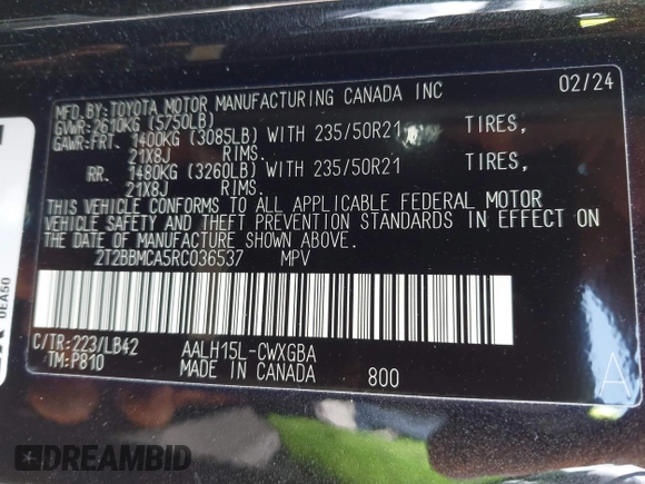 2024 Lexus RX 350h с VIN 2T2BBMCA5RC036537, выставлен на аукционе IAAI как лот 42679066 с пробегом 11 897 миль миль и . История ставок и продаж доступна на DreamBid. Изображение 9.