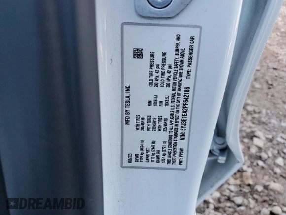 2023 Tesla Model 3 with VIN 5YJ3E1EA2PF642186, listed as a Copart auction lot 76612364 with 9,308 mi miles and Non Repairable. Bid and sale history available at carsss.com. Image 13.