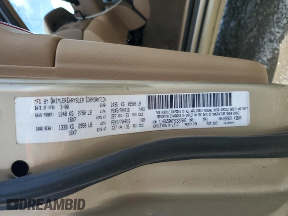 2000 Jeep Grand Cherokee Limited with VIN 1J4GW58N7YC327607, listed as a Copart auction lot 54711615 with 108,241 mi miles and Salvage title. Bid and sale history available at DreamBid. Image 13.