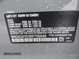 2024 BMW M3 Competition xDrive z VIN WBS43AY03RFT56948, wystawiony jako IAAI lot #42185175 z przebiegiem Nie podano mil oraz . Historia ofert i sprzedaży dostępna na DreamBid. Obrazek 9.