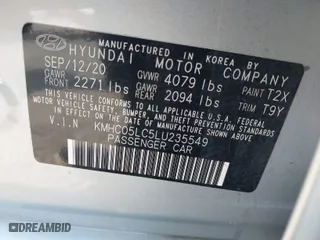 2020 Hyundai Ioniq Hybrid Limited with VIN KMHC05LC5LU235549, listed as a IAAI auction lot 41544821 with 107,471 mi miles. Bid and sale history available at carsss.com. Image 9.