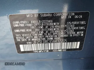 2025 Subaru Forester Limited with VIN JF2SLDRC3SH432205, listed as a IAAI auction lot 41823778 with 327 mi miles. Bid and sale history available at carsss.com. Image 9.
