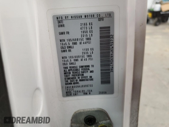 2018 Nissan NV200 S with VIN 3N6CM0KN4JK695732, listed as a Copart auction lot 41628465 with 124,277 mi miles and Salvage title. Bid and sale history available at DreamBid. Image 15.