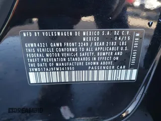 2015 Volkswagen Jetta Sedan 1.8T SE with VIN 3VWD17AJ9FM341950, listed as a IAAI auction lot 41778772 with 121,954 mi miles. Bid and sale history available at carsss.com. Image 9.