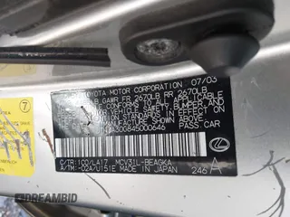 2004 Lexus ES 350 с VIN JTHBA30G845000646, выставлен на аукционе IAAI как лот 42326738 с пробегом 203 568 миль миль и . История ставок и продаж доступна на DreamBid. Изображение 9.