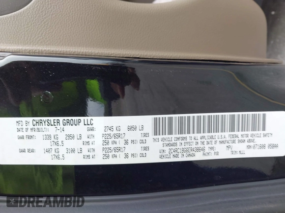 2014 Chrysler Town & Country Touring with VIN 2C4RC1BG6ER438646, listed as a IAAI auction lot 41535122 with 139,866 mi miles. Bid and sale history available at carsss.com. Image 9.