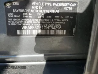 2016 BMW 3 Series 320i xDrive with VIN WBA8E5G51GNT94296, listed as a Copart auction lot 44394315 with 111,084 mi miles and Salvage Title. Bid and sale history available at carsss.com. Image 13.