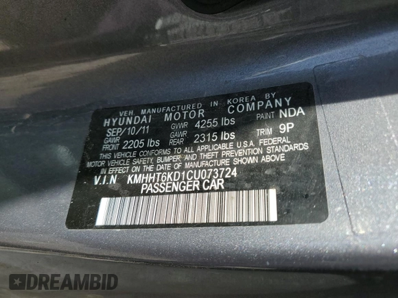 2012 Hyundai Genesis Coupe 2.0T with VIN KMHHT6KD1CU073724, listed as a Copart auction lot 56717155 with 135,332 mi miles and Salvage title. Bid and sale history available at DreamBid. Image 12.