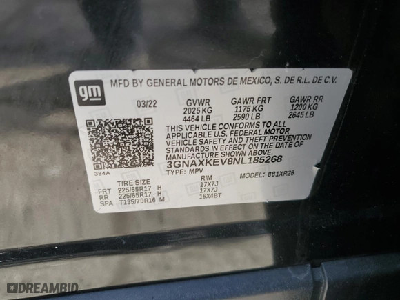 2022 Chevrolet Equinox LT with VIN 3GNAXKEV8NL185268, listed as a Copart auction lot 47127565 with 22,235 mi miles and Salvage Title. Bid and sale history available at carsss.com. Image 15.