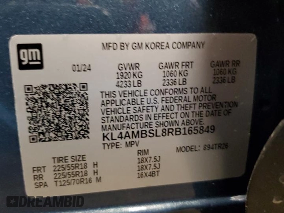 2024 Buick Encore GX Preferred z VIN KL4AMBSL8RB165849, wystawiony jako Copart lot #51898295 z przebiegiem 8 750 mil mil oraz Nie do naprawy • Non repairable. Historia ofert i sprzedaży dostępna na DreamBid. Obrazek 16.