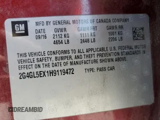 2017 Buick Regal Sport Touring with VIN 2G4GL5EX1H9119472, listed as a Copart auction lot 61468595 with 95,778 mi miles and Salvage title. Bid and sale history available at DreamBid. Image 12.