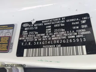 2018 Kia Optima LX with VIN 5XXGT4L34JG265913, listed as a IAAI auction lot 41821870 with 1 mi miles. Bid and sale history available at carsss.com. Image 9.