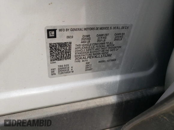 2020 GMC Terrain SLT with VIN 3GKALPEVXLL171262, listed as a Copart auction lot 54978025 with 105,290 mi miles and Clean title. Bid and sale history available at DreamBid. Image 13.