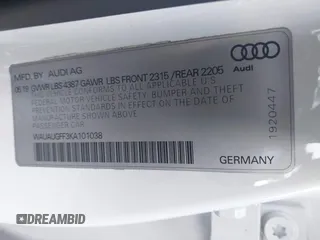 2019 Audi A3 Premium with VIN WAUAUGFF3KA101038, listed as a IAAI auction lot 41878582 with 61,726 mi miles and . Bid and sale history available at DreamBid. Image 9.