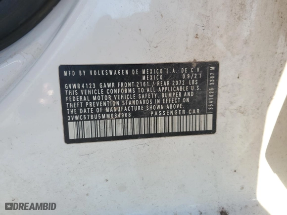 2021 Volkswagen Jetta S with VIN 3VWC57BU5MM084968, listed as a Copart auction lot 45711905 with 80,754 mi miles and Salvage Title. Bid and sale history available at carsss.com. Image 12.