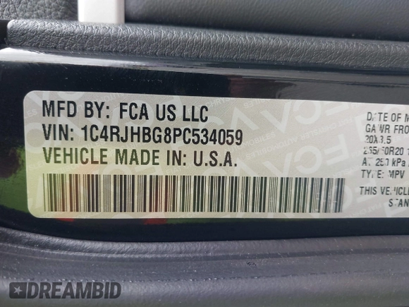 2023 Jeep Grand Cherokee Limited with VIN 1C4RJHBG8PC534059, listed as a IAAI auction lot 42531333 with 27,527 mi miles and . Bid and sale history available at DreamBid. Image 9.