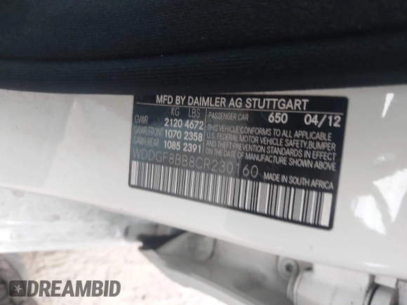 2012 Mercedes-Benz C-Class C 300 Sport with VIN WDDGF8BB8CR230160, listed as a IAAI auction lot 41712051 with 138,817 mi miles. Bid and sale history available at carsss.com. Image 9.