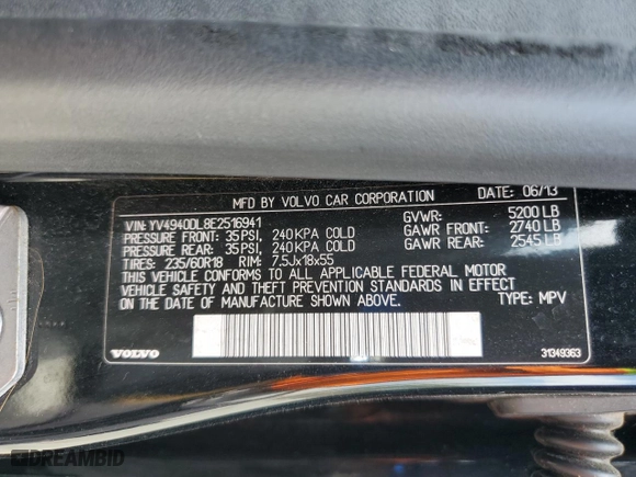 2014 Volvo XC60 3.2L with VIN YV4940DL8E2516941, listed as a Copart auction lot 53270135 with 40,853 mi miles and Salvage Title. Bid and sale history available at carsss.com. Image 15.