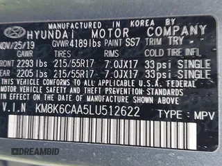2020 Hyundai Kona SEL Plus with VIN KM8K6CAA5LU512622, listed as a IAAI auction lot 41655818 with 77,814 mi miles and . Bid and sale history available at DreamBid. Image 9.