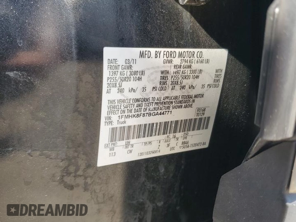 2011 Ford Explorer Limited z VIN 1FMHK8F87BGA44771, wystawiony jako Copart lot #61910445 z przebiegiem 202 750 mil mil oraz Szkoda całkowita • Salvage title. Historia ofert i sprzedaży dostępna na DreamBid. Obrazek 13.