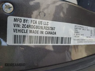 2020 Dodge Grand Caravan SE with VIN 2C4RDGBG9LR237367, listed as a IAAI auction lot 41869344 with 91,452 mi miles and . Bid and sale history available at DreamBid. Image 9.