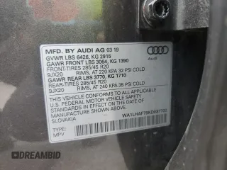 2019 Audi Q7 Premium Plus z VIN WA1LHAF79KD037702, wystawiony jako Copart lot #59628035 z przebiegiem Nie podano mil oraz Szkoda całkowita • Salvage title. Historia ofert i sprzedaży dostępna na DreamBid. Obrazek 14.