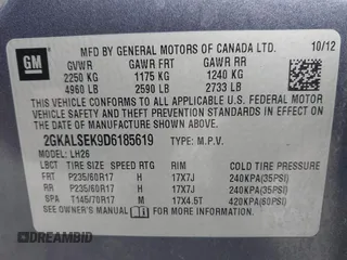 2013 GMC Terrain SLE with VIN 2GKALSEK9D6185619, listed as a IAAI auction lot 42096358 with 155,955 mi miles and . Bid and sale history available at DreamBid. Image 9.